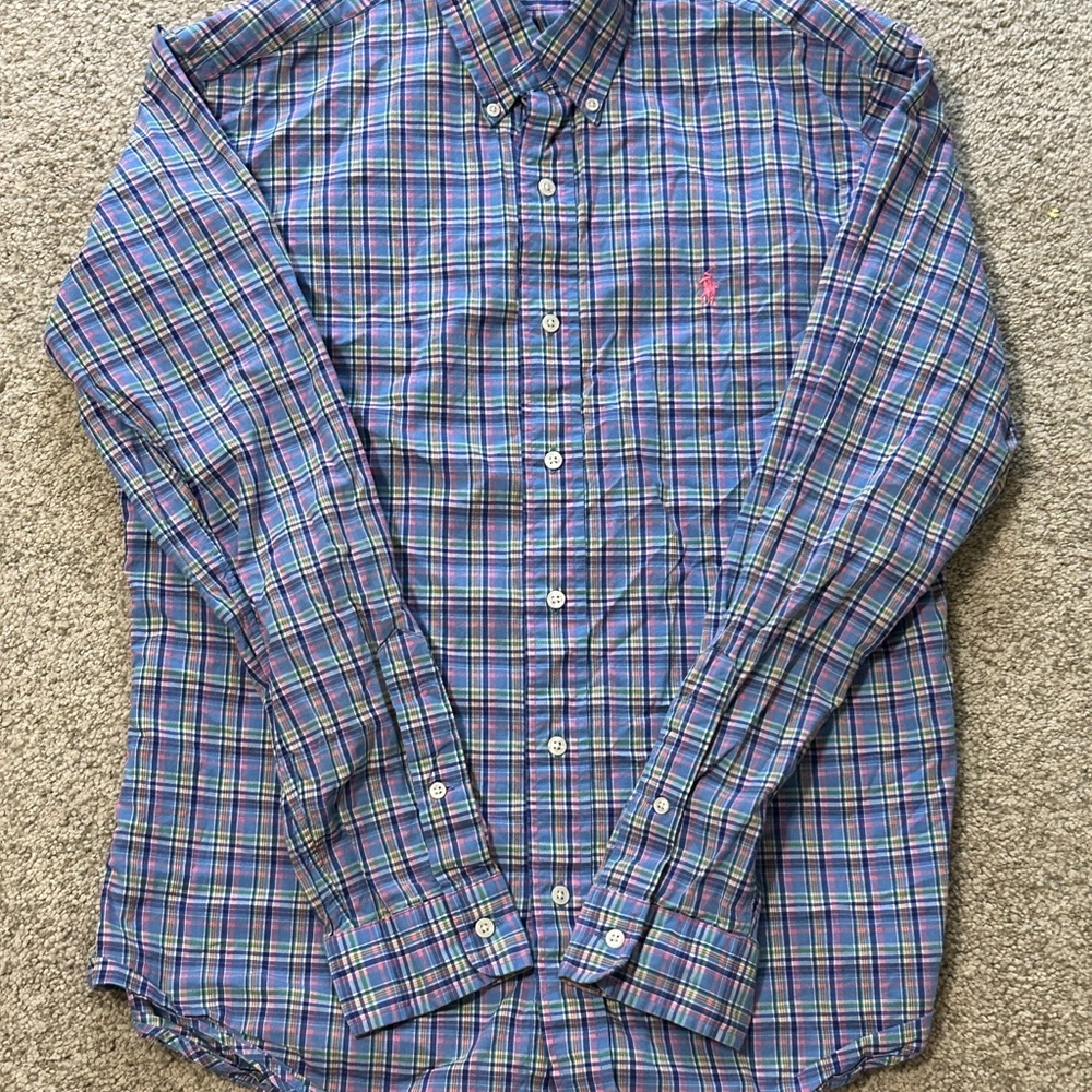 Ralph Lauren Blue and Pink Casual Button Down Shirt